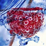 Berry splashing through water